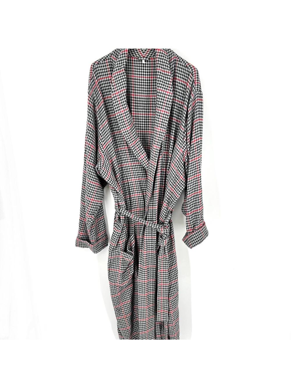 Pottery Barn Randall Plaid Houndstooth Fleece Robe Red Black Size XXL Preowned
